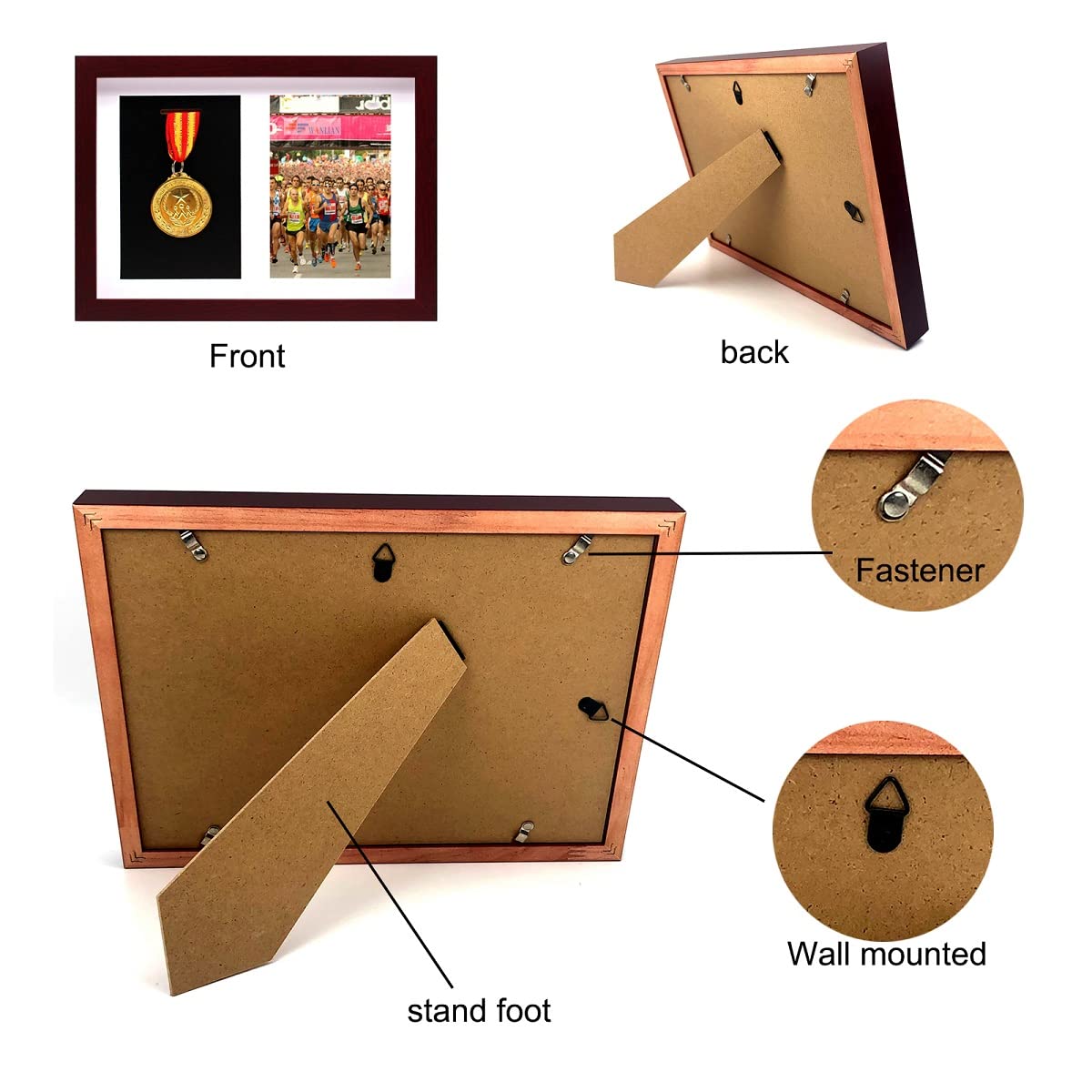 Exhibición de medallas, Marco Profundo de Madera Maciza, medallas y certificados de exhibición, Utilizado para exhibir Juegos Deportivos, maratones, medallas, certificados y Fotos (Caoba)