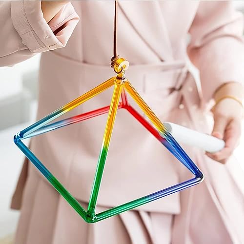 PHAVEA Pirámides cantantes de cristal de cuarzo, instrumento musical de curación de sonido, con golpeador de cristal y bolsa de transporte, para