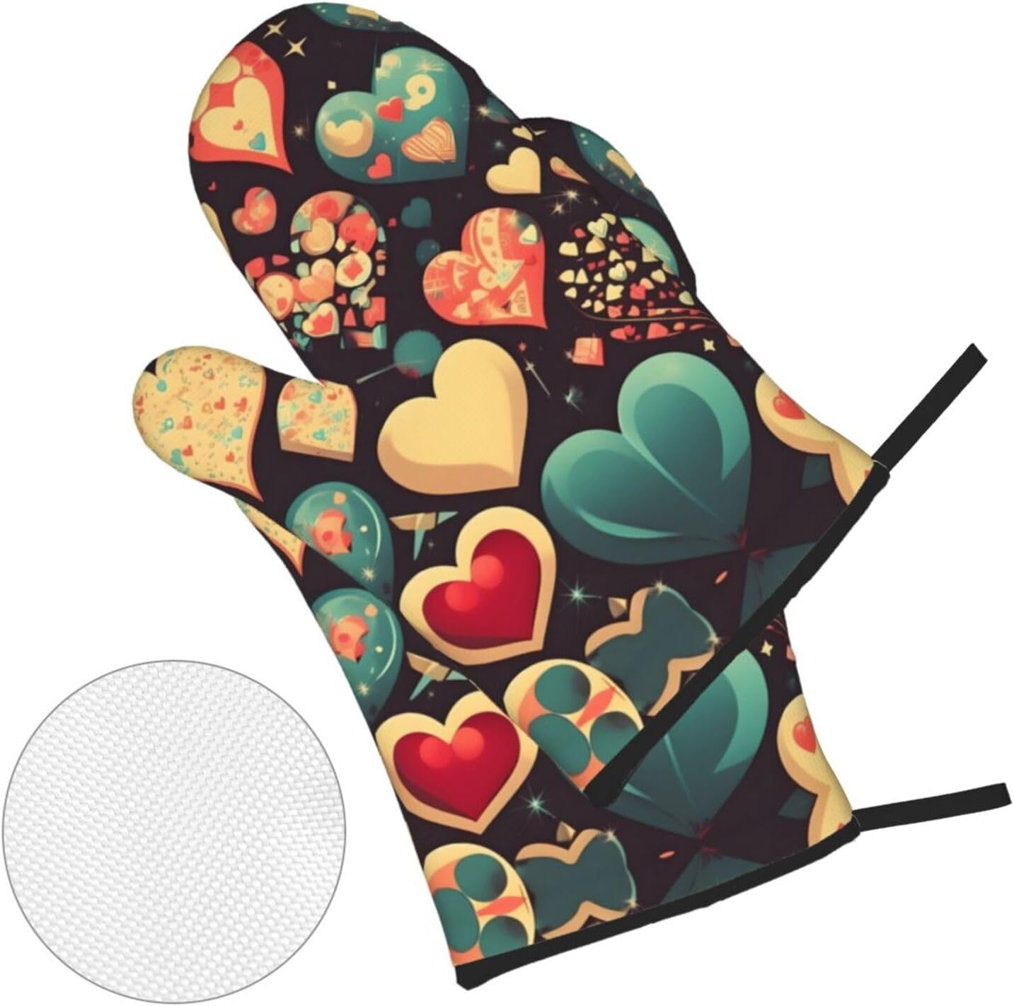 Heart Crush Flower Oven gloves and heat-resistant mat 4-piece set. Suitable for grilling, microwave oven frying, and baking
