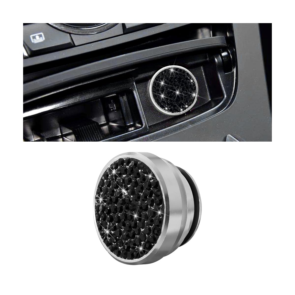 BELOMI Cigarette Lighter Plug Cover, Bling Waterproof Dustproof Button Car Cigarette Lighter Plug Cover, Diamond Cigarette Lighter Socket Plug Cover Dust Cap for Most Cars, Car Accessories (Black)