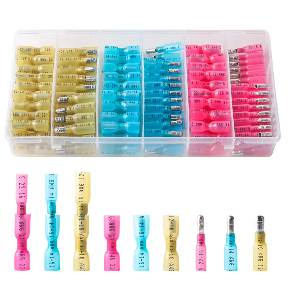 PONFY 150PCS Heat Shrink Bullet Connectors, Heat Shrink Female & Male Connectors Bullet Terminals, Insulated Waterproof Marine Crimp Automotive Connectors Wire Splice Connectors Kits