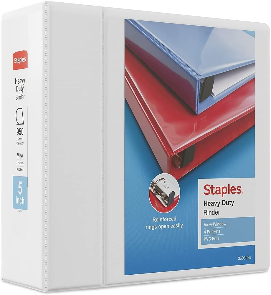 Staples 82660 Heavy Duty 5Inch 3Ring View Binder White