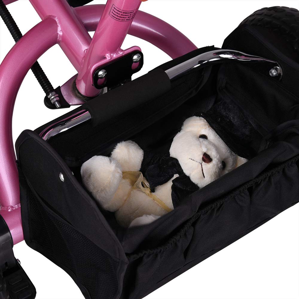 SPIELWERK® Triciclo Evolutivo Bicicleta Niños Carga Máxima 30Kg Cochecito Bebe Pedales Reposapiés Barra de Empuje Techo Plegable Portavasos Rosa
