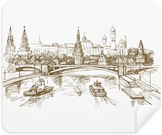 River Bridge Landmark Sketch Cleaning Cloth Screen Cleaner 2pcs Suede Fabric