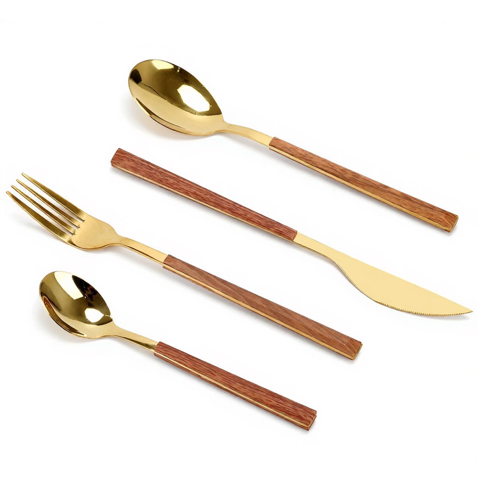 24 Piece Golden Flatware Set for 6 - Spoons, Knives, Teaspoons, Forks