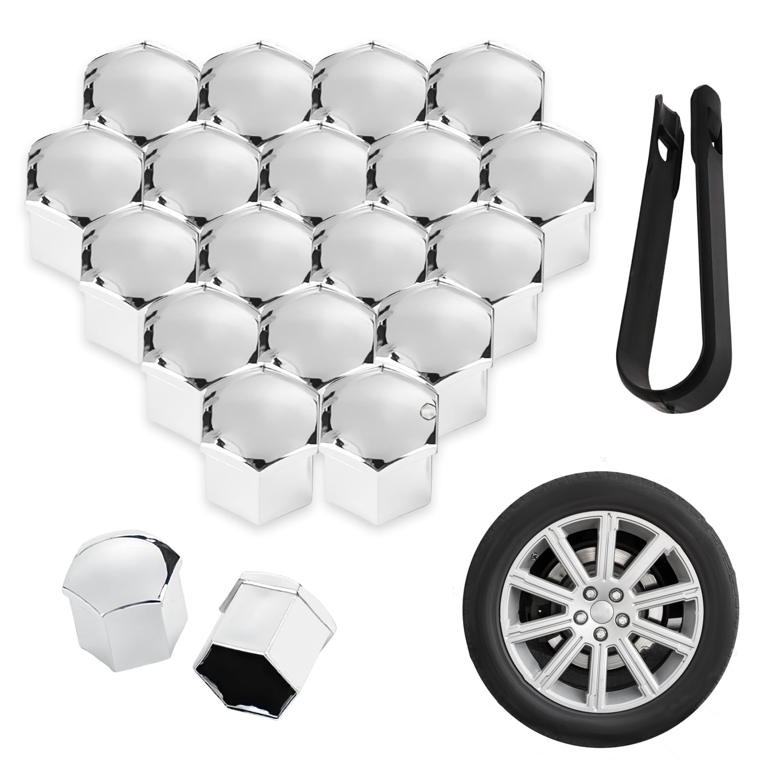 20 Capuchons D'écrou De Roue Pour VW - Cache-boulon Argent 19mm Avec Outil De Retrait