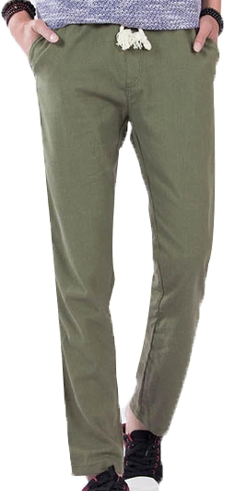 GARSEBO Men Casual Beach Trousers Linen Summer Pants