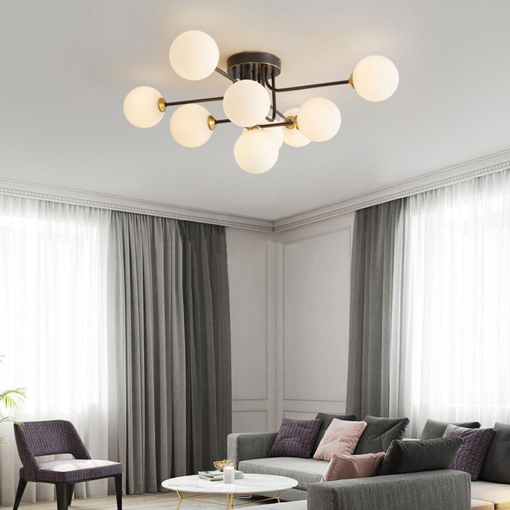 Półwpuszczana lampa sufitowa ze szkła w stylu Mid-Century Modern, 5 świateł, czarny mosiądz, styl Sputnik, SXSHEYS, oświetlenie w stylu vintage do przedpokoju.