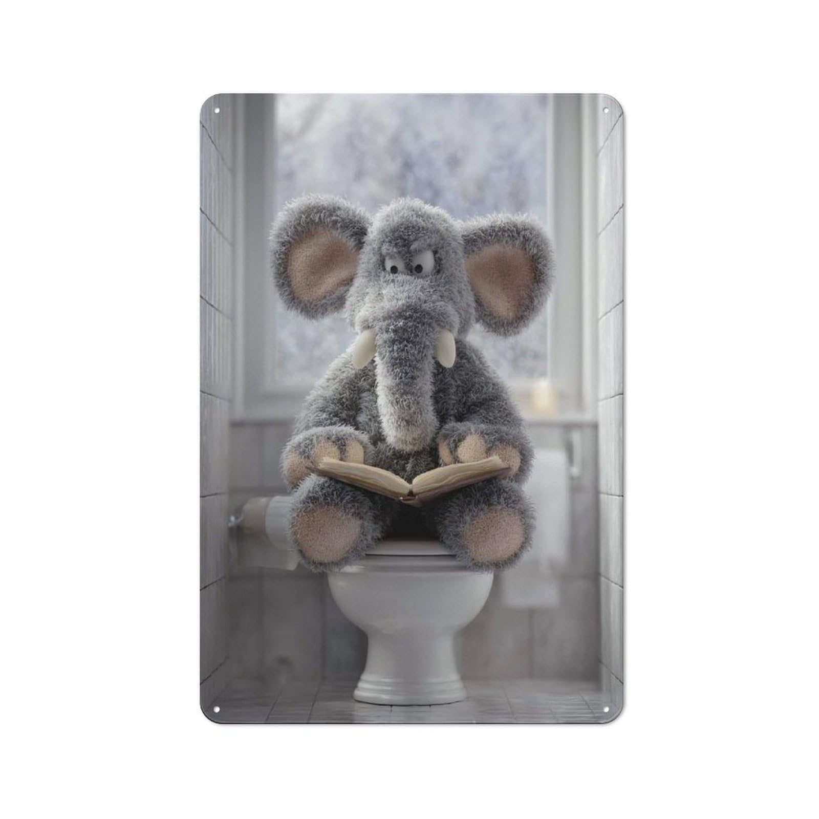 Junmoney Style Elephant Reading On Toilet Rustic Metal Sign 30X20cm For Dining Room Or Kitchen, Metal Sign Decor For Kitchens And Dining Spaces