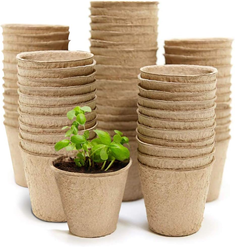 HotsUAE 100 Seed Planting Pots, Eco Friendly Organic 3" Peat Pots, Biodegradable Seed Starter for Vegetable Seeds, Herb Garden, Permaculture, Homesteading, Gardening Gifts