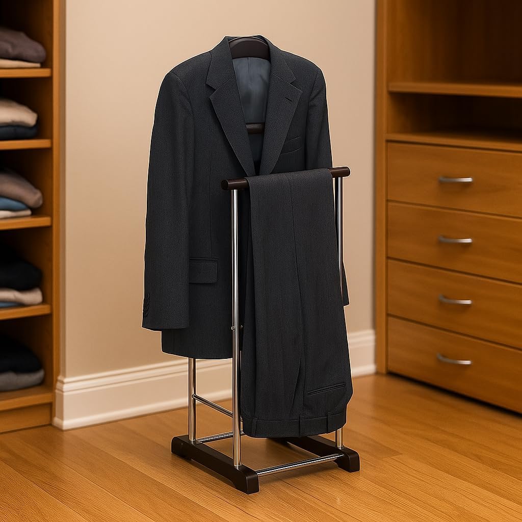 Proman Product Twin Valet with Wooden Hanger Tray & Trouser Bar, Walnut