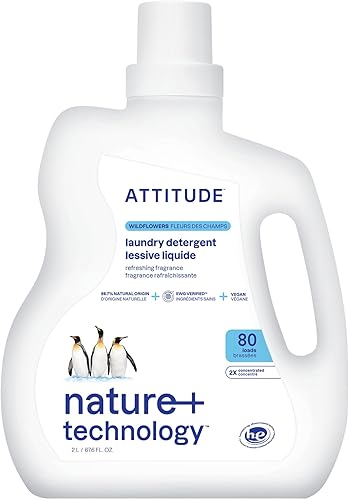 ATTITUDE Detergente líquido para ropa, verificado por EWG, compatible con HE, a base de plantas y vegano, jabón natural para lavandería, flores