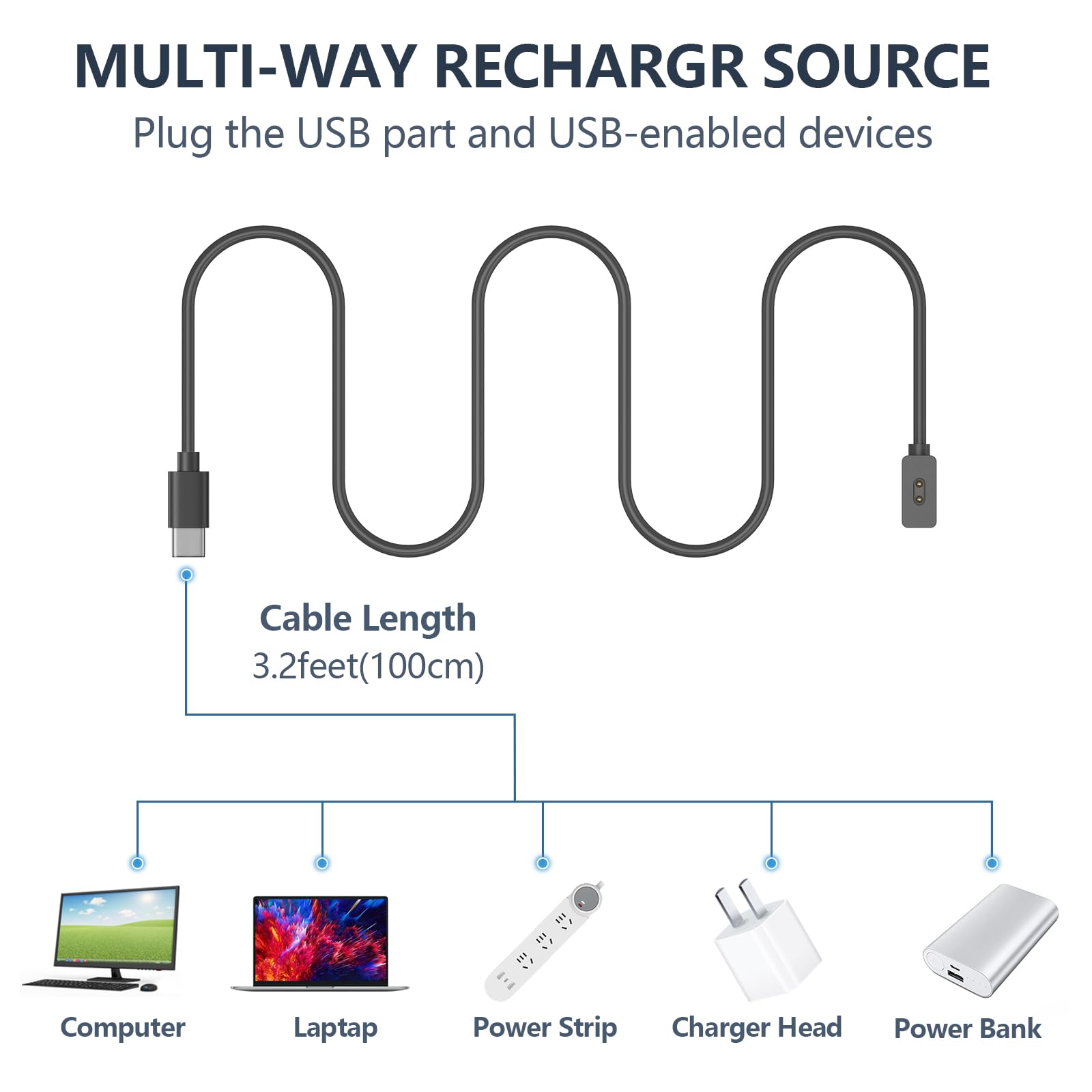 Tobfit Kabel do ładowania do Xiaomi Redmi Watch 3 Active / 5 Active / 5 Lite / 5 / 4 / Band 2, Xiaomi Mi Band 10/9/8/9Pro/8Pro/9Active / 8Active, 1 m USB C, magnetyczny kabel do ładowania