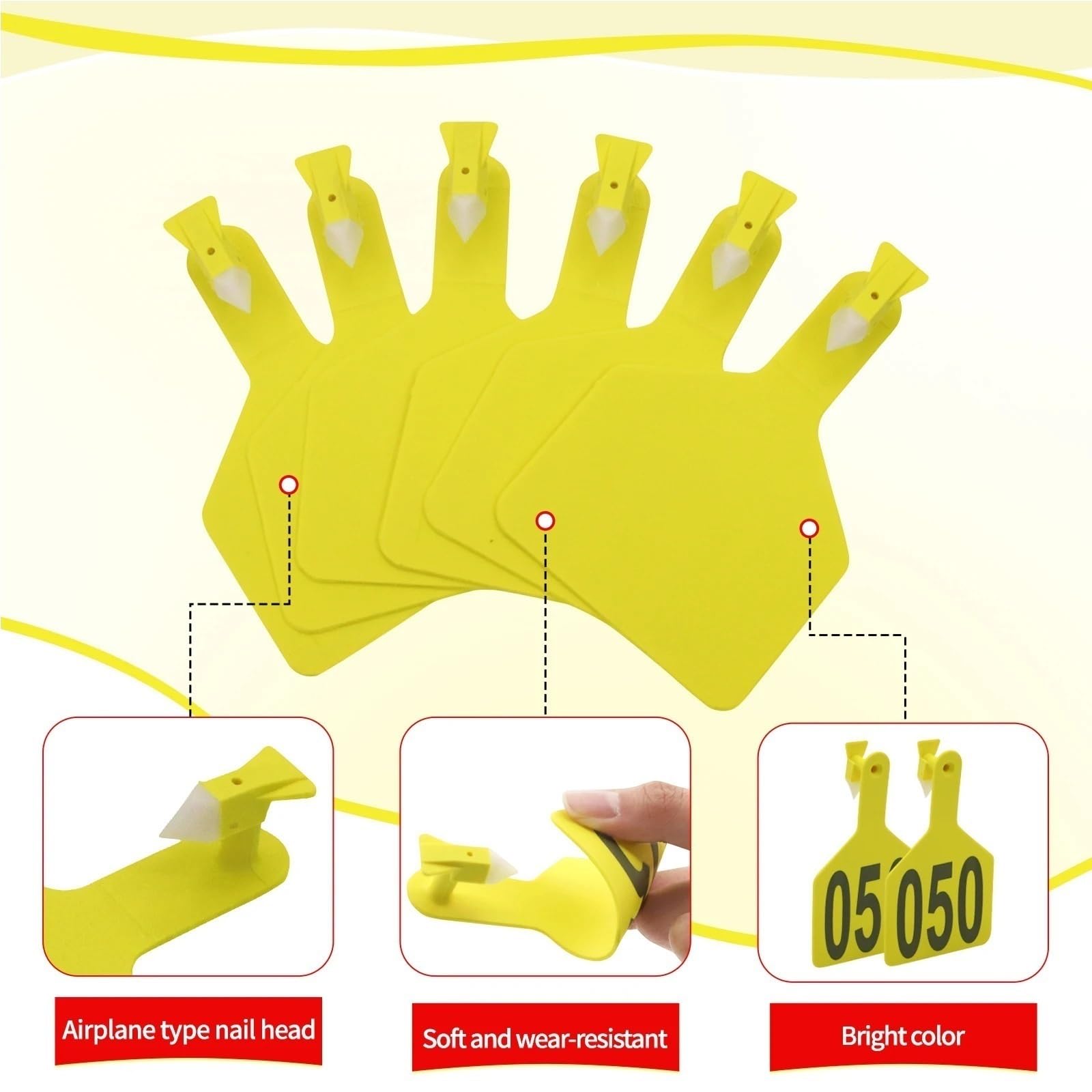 001-100 krowa zintegrowana zawieszka do uszu ze słowami bydło kolczyki zwierzę gospodarskie koń świnia karta identyfikacyjna narzędzia materiał TPU 110 x 76 mm (żółty)