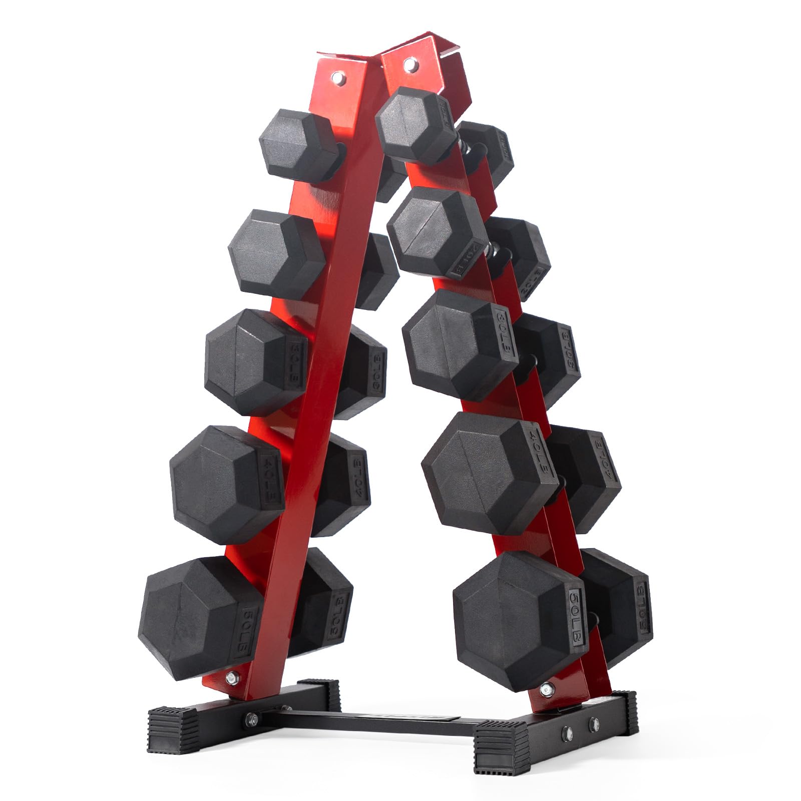 RitFit 60 250 300 350 550 650LBS Rubber Coated Hex Dumbbell Weight Set with Rack and Adjustable Weight