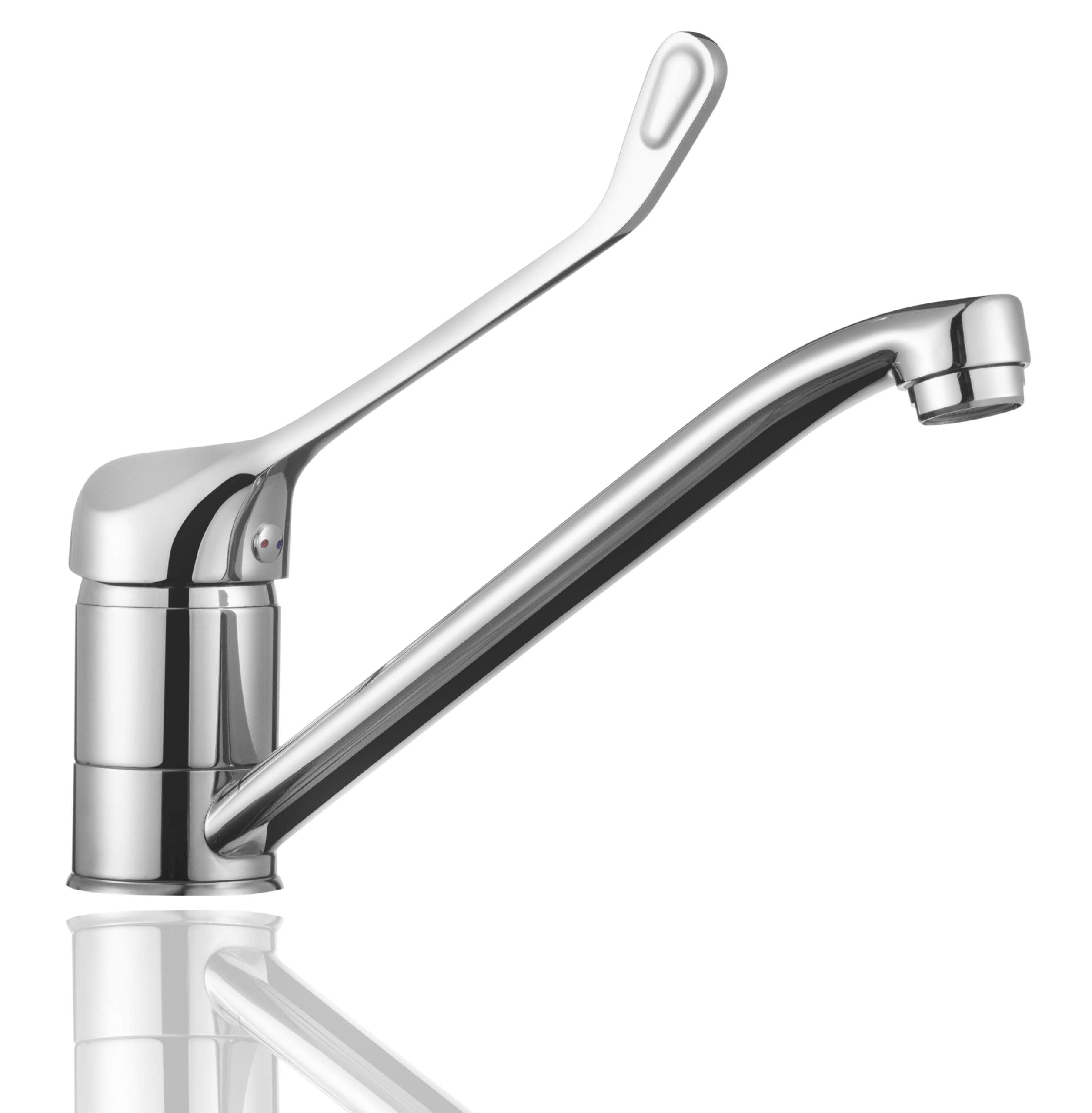 HOMSSY Grifo Gerontológico para Cocina, Mezclador Monomando de Fregadero, Grifo Medical con Maneta Higiénica de Codo, Diseño Ergonómico, Acabado Cromado Plata