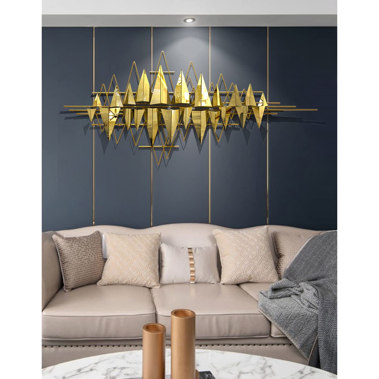 Amazon.co.jp: 金属製壁アート装飾、金色の鉄製三角形の壁掛け