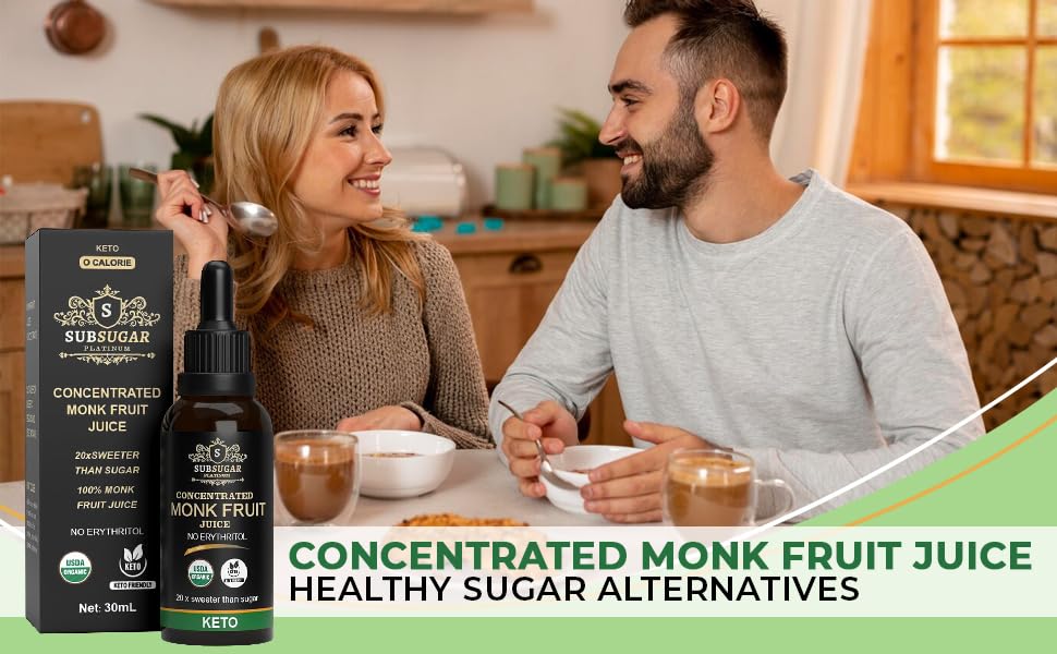 Miniatura 9 de SubSugar Edulcorante líquido concentrado puro de Monkfruit Gotas sin eritritol Hecho con jugo de fruta de monje 100% (1.0 fl oz)