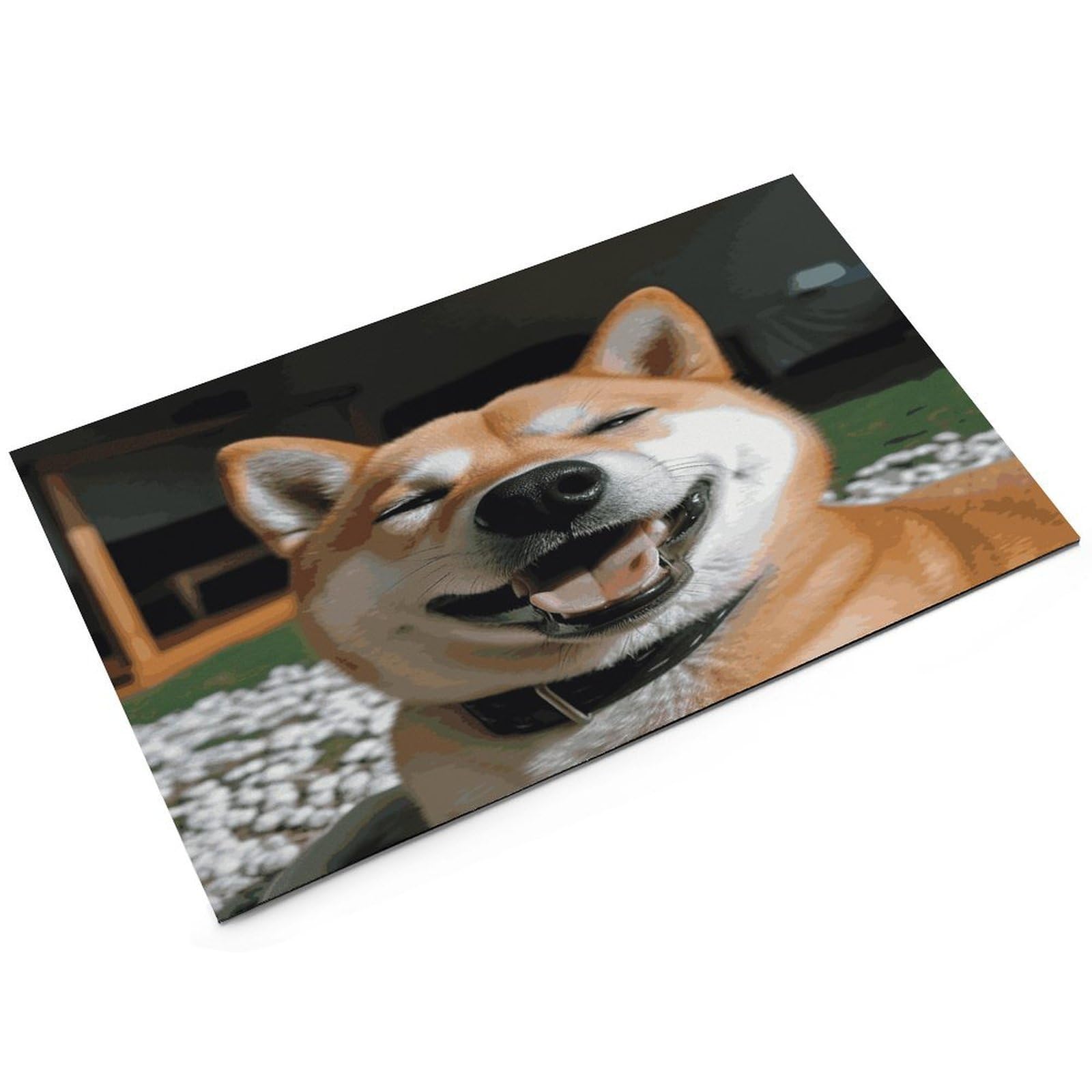 Shiba Inu Tapis de nourriture pour chat avec langue souriante – Tapis d'alimentation antidérapant facile à nettoyer pour la nourriture et l'eau, tapis de gamelle pour chien et chat 43,2 x 76,2 cm