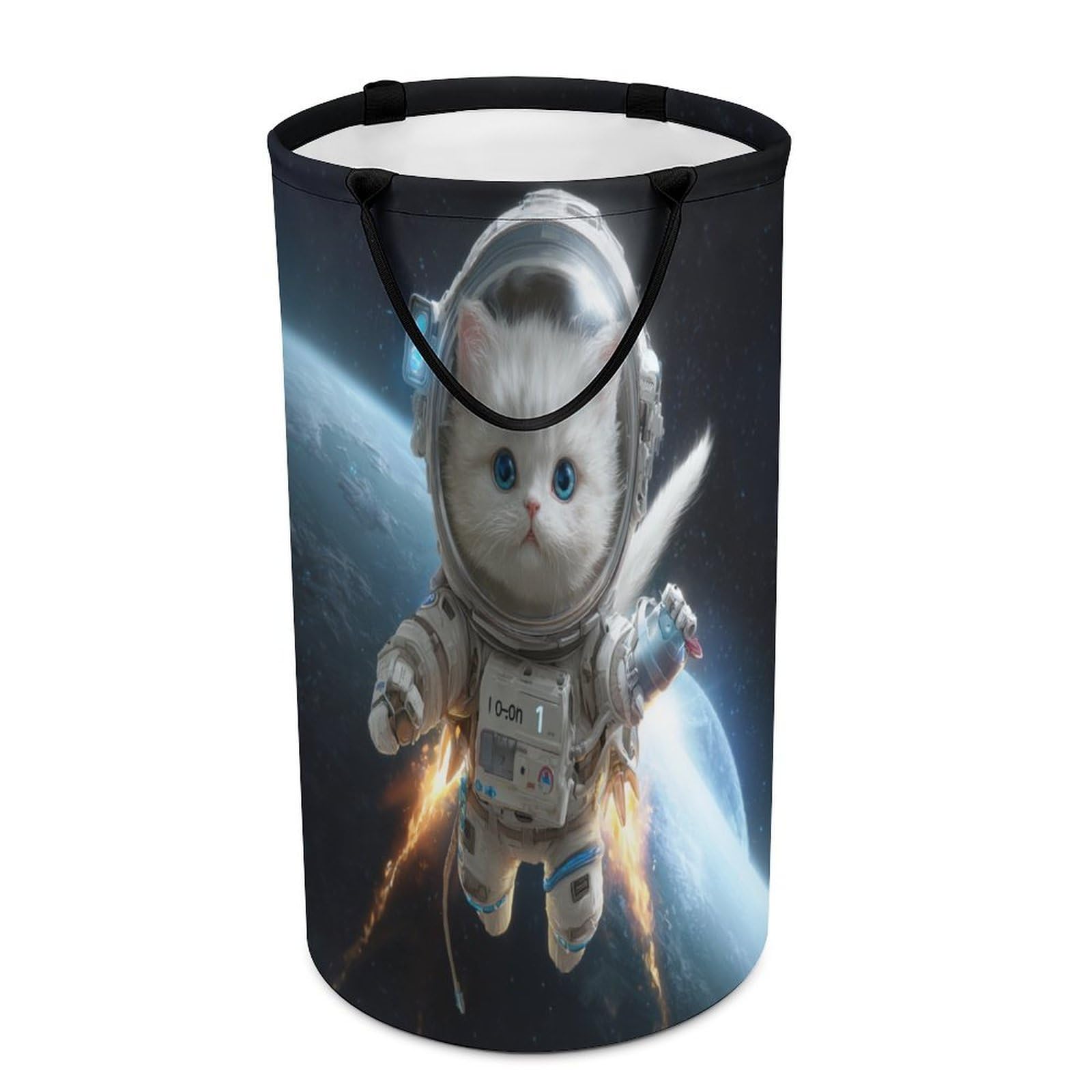 LUYYSKY Funny Beautiful Kitten Astronaut Versatile Storage Laundry Basket, Cool Oil Painting Space Outer Space Galaxy Planet Animals Cat Large Capacity Bathroom Hamper With Handle