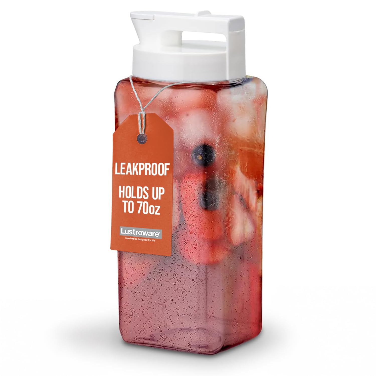 SlideServe Slim Airtight Pitcher - 2.1L (70oz), Heat Resistant, BPA-Free SAN Plastic, Space-Saving, Made in Japan - White