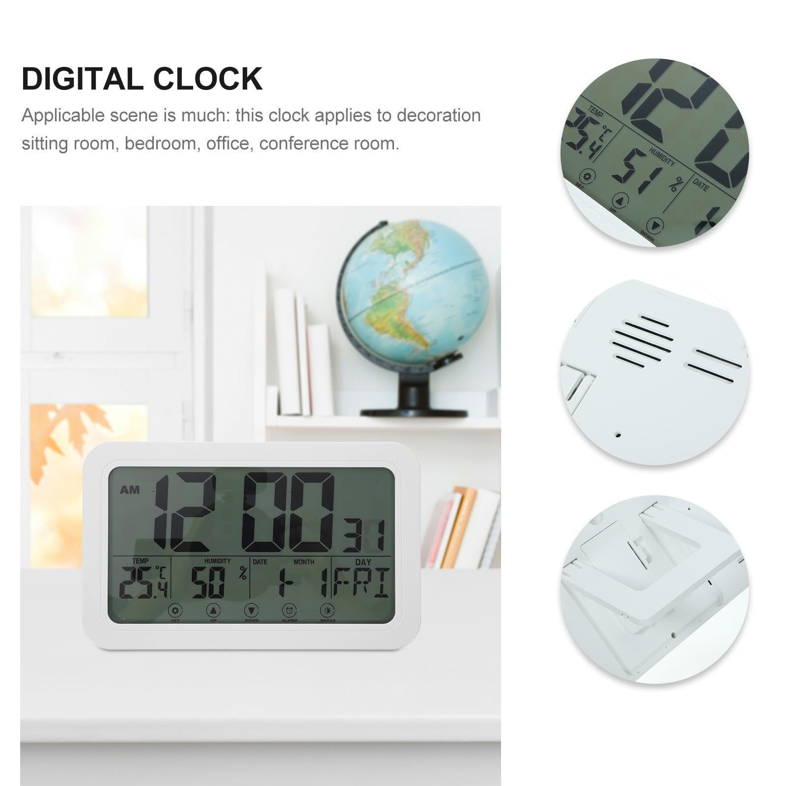 INOOMP Orologio Digitale da Parete da Tavolo, Display Grande, Plastica, Silenzioso, Bianco, per Camera e Sala Conferenze