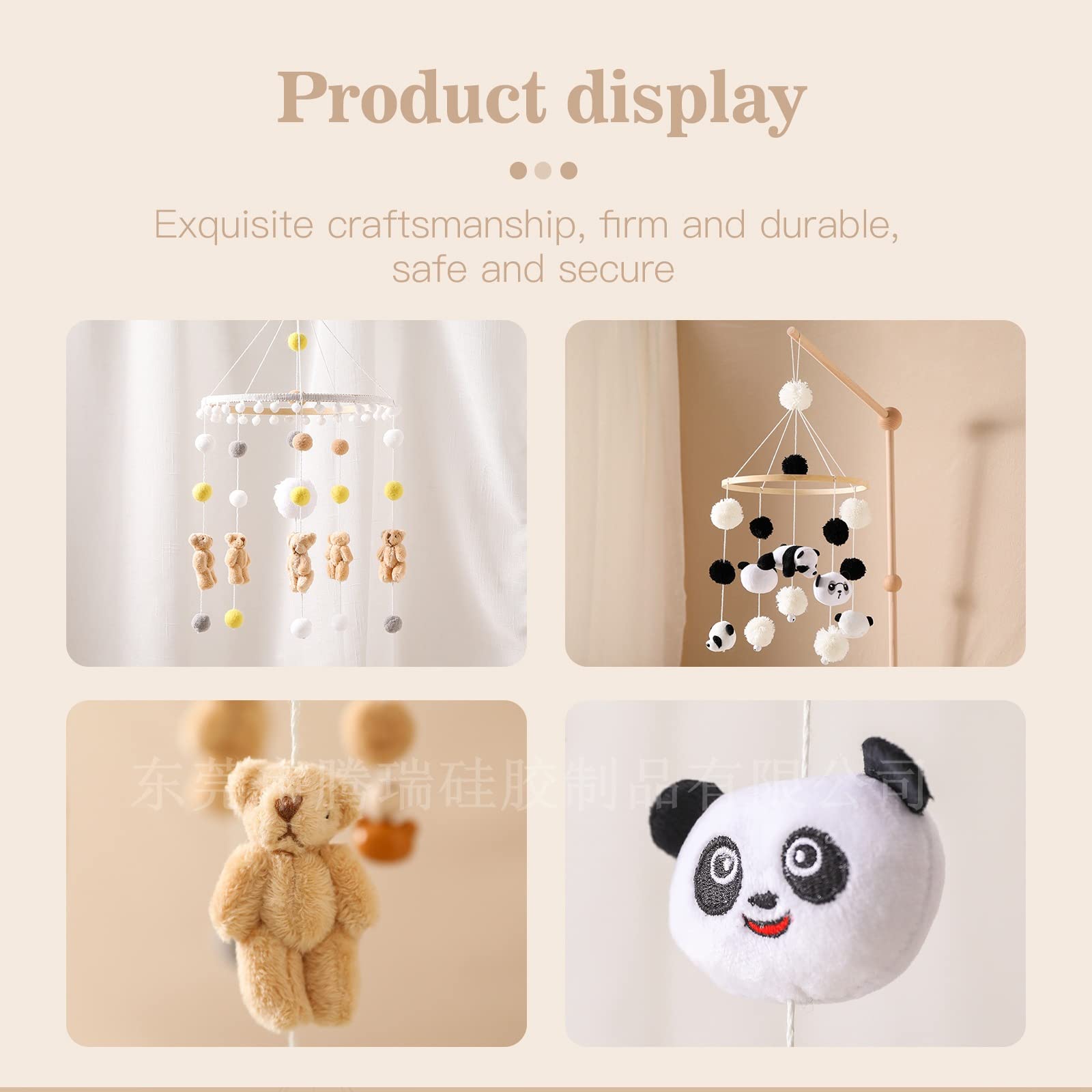 Mobile Musical Bébé Panda - Bois Et Peluche | Rotation Automatique, Décoration Lit Bébé