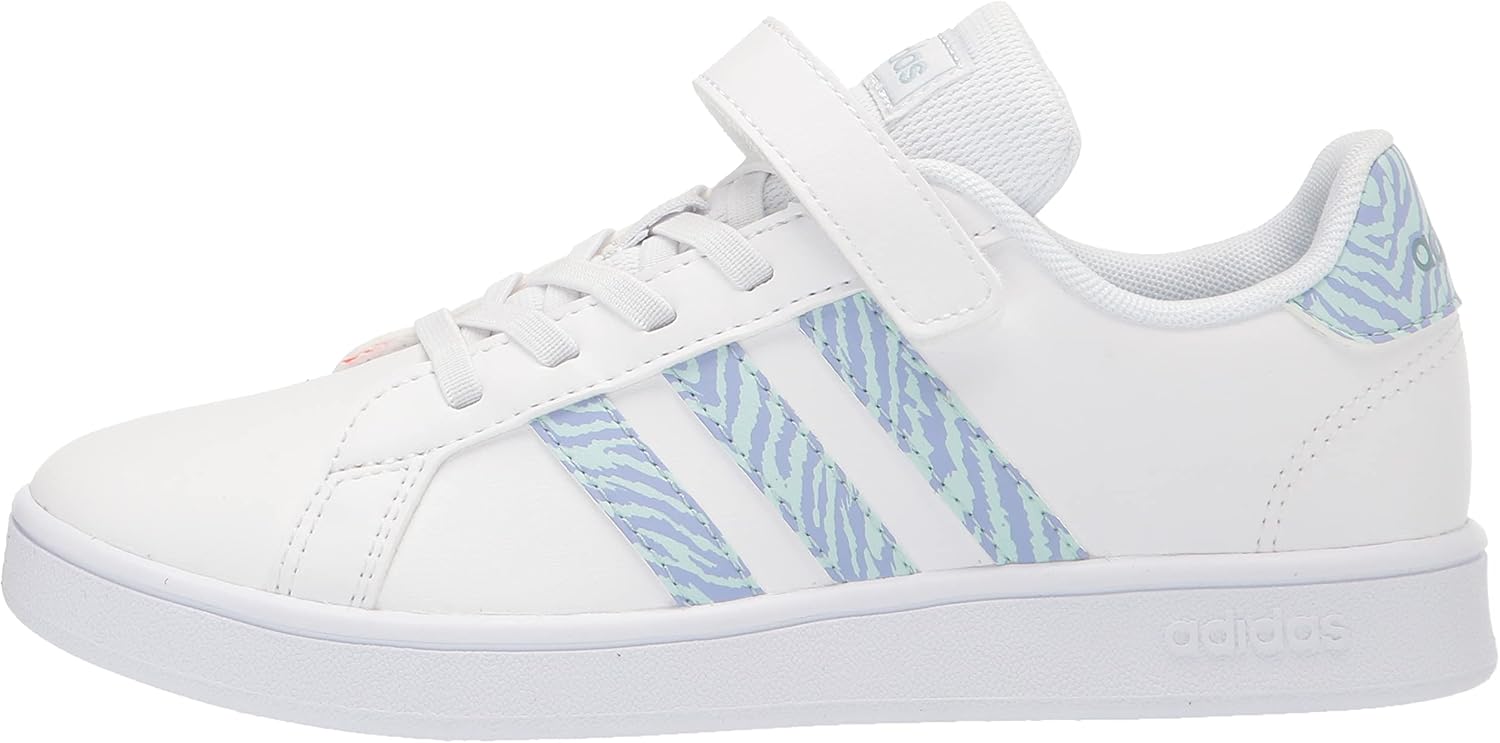 adidas Grand Court Tennis Shoe, White/White/Vision Metallic (Hook and Loop), 1 US Unisex Little Kid
