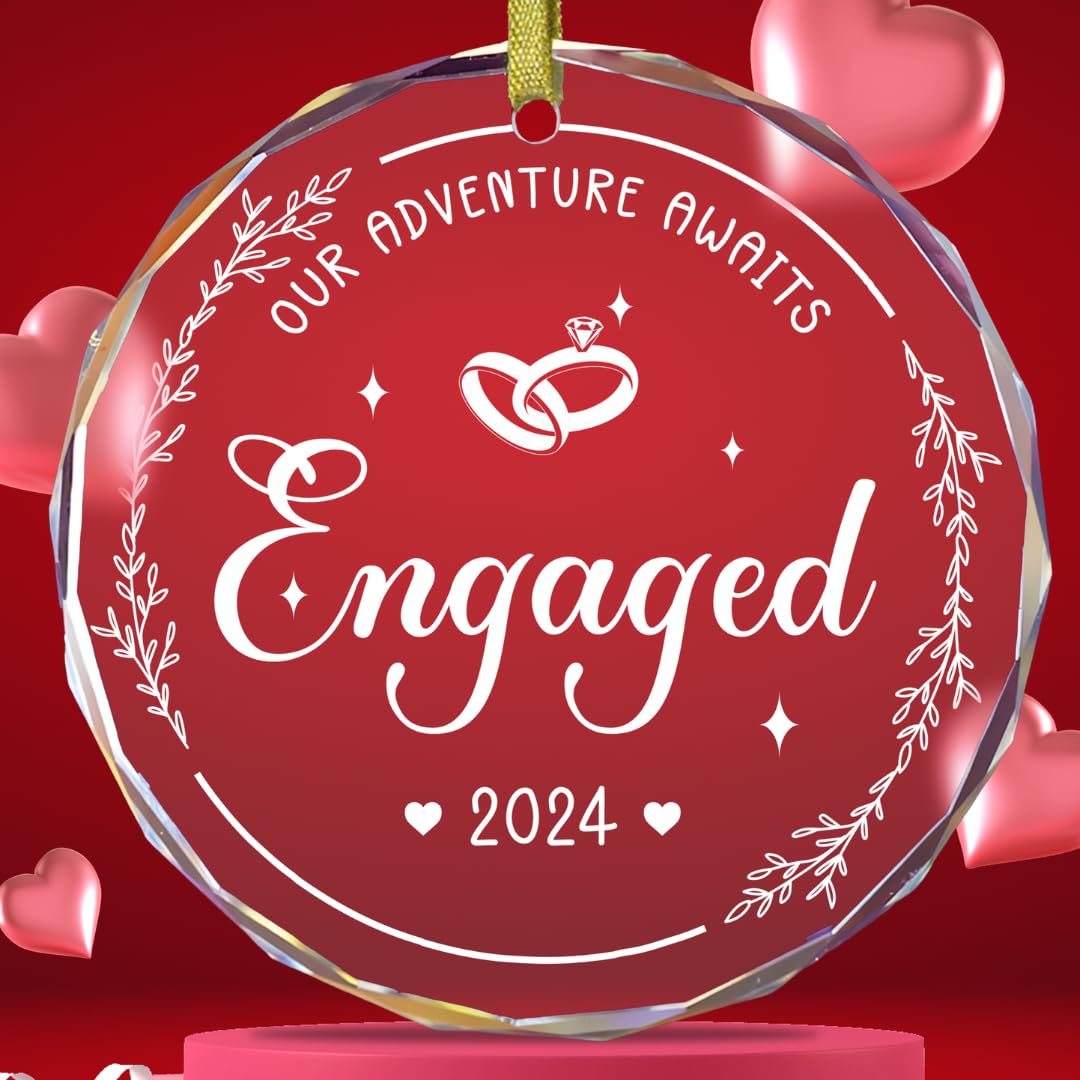 Engagement Gifts for Couples, Our Adventure Awaits Ornament 2024, Newlywed Gifts for Couples, Happy Engagement Gift for Women, Bride, Friends, Just Engaged Presents, Glass Engage Ornament 2024