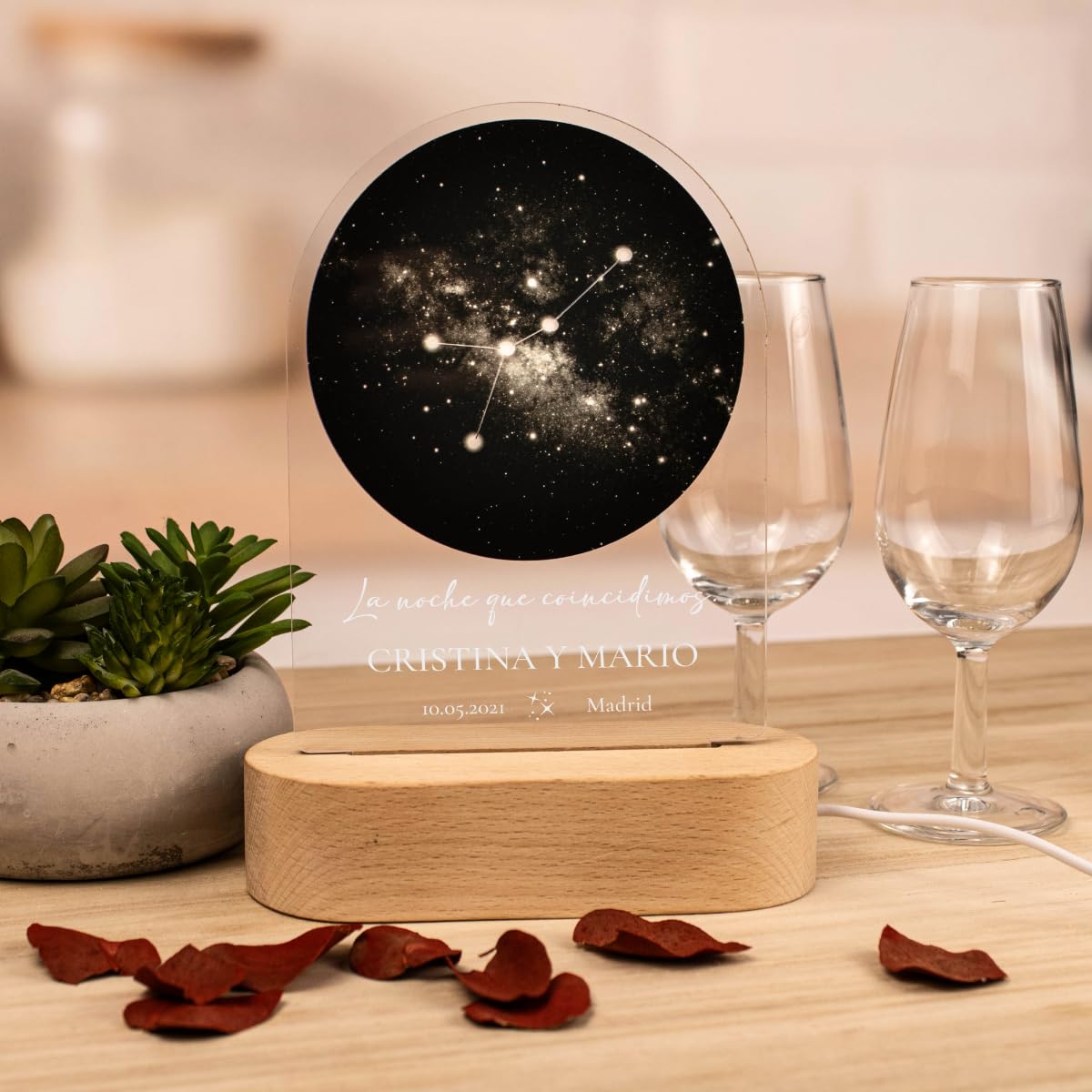 DEREGALOOS Lámpara LED personalizada mapa estelar. Lámparas personalizadas con constelación. Regalos originales signos del zodíaco. Regalos para parejas. (Acuario)