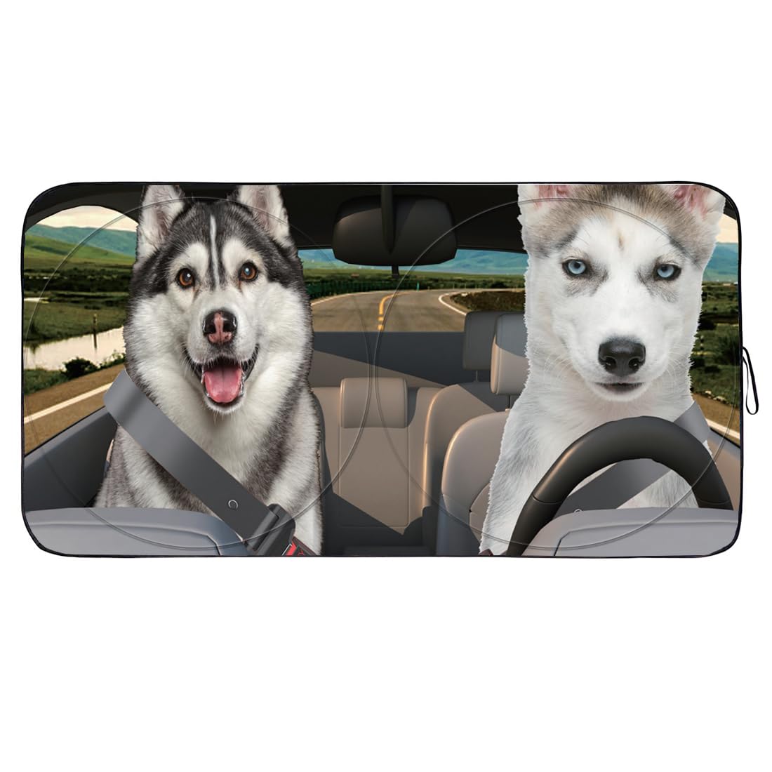 Gven Windshield Sun Shade, Car Sunshade for Front Windshield Funny Sun Visor Protector Blocks UV Rays Foldable 210T Keep Your Vehicle Cool