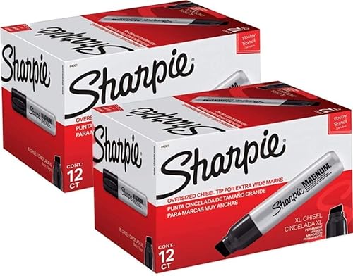 Sharpie 44001 - Marcador permanente de punta de cincel extra ancha Magnum (2 cajas), color negro, punta de cincel de fieltro extra ancha resistente,