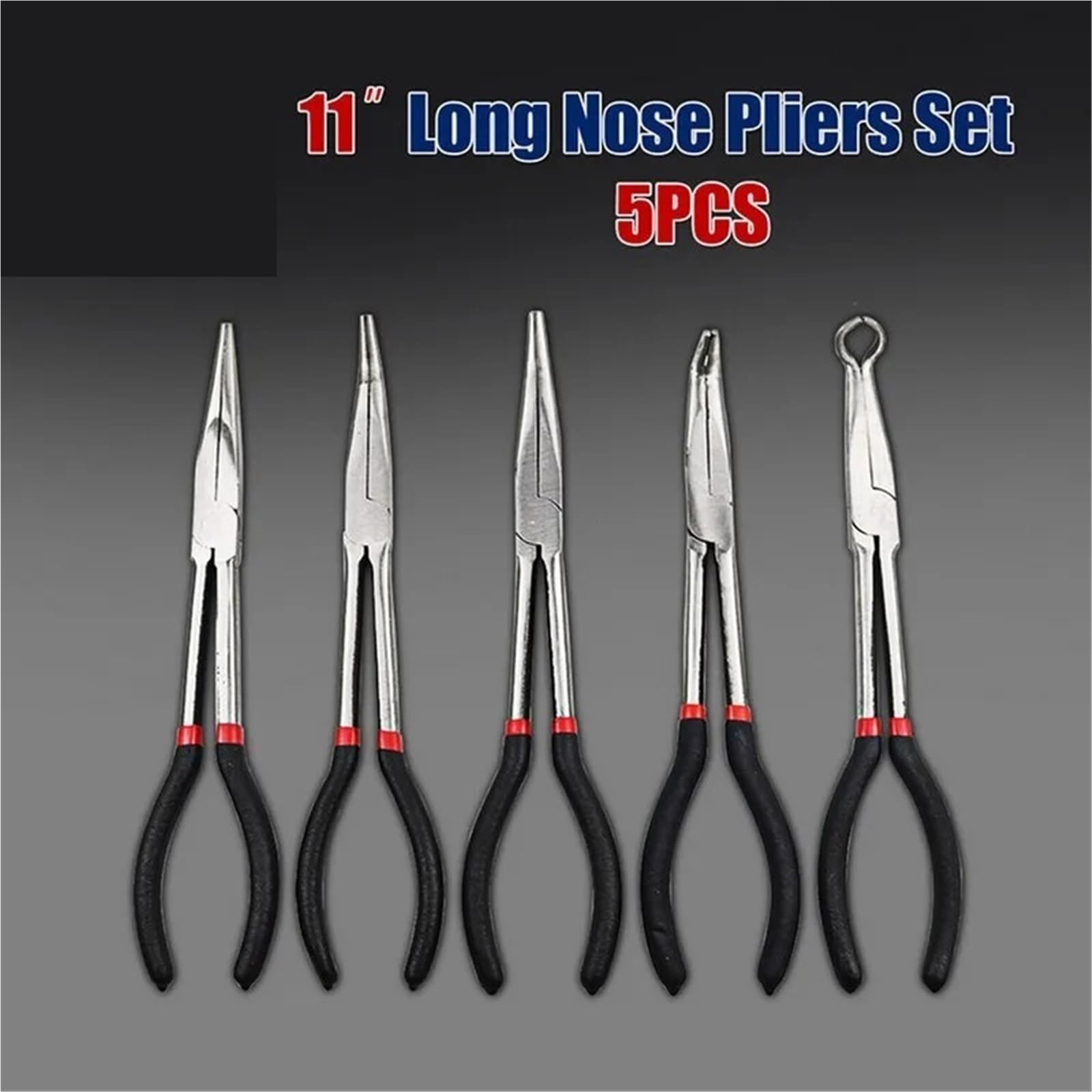 Set Di Pinze Set di 5 pinze a becchi da 280 mm, dritte, curve a 25°/45°/90° e tondi, utensili manuali ergonomici antiscivolo for riparazioni auto fai te