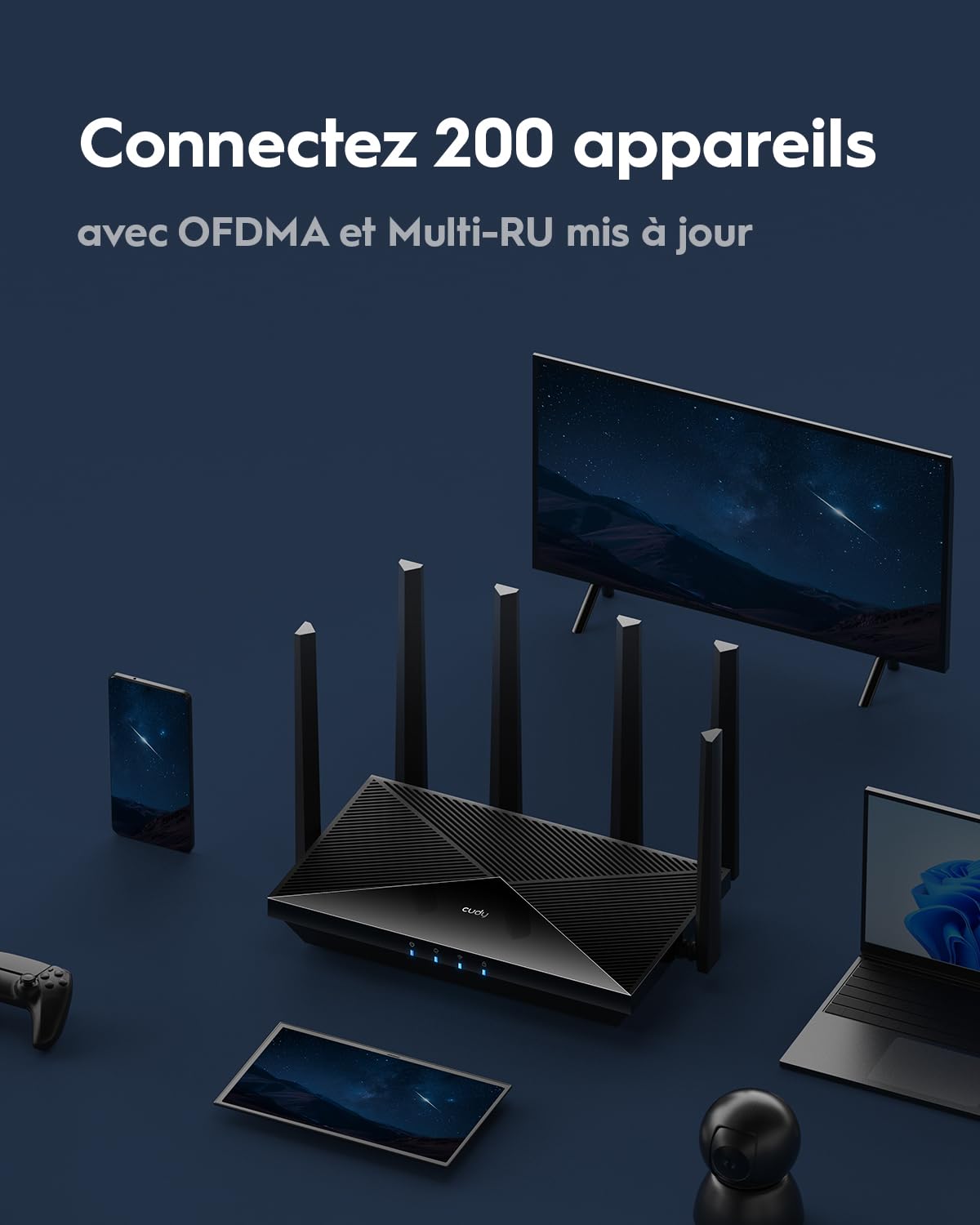 Cudy Routeur Wi-FI 7 BE11000 tri-Bande, 6 Flux 10 Gbit/s, 4 Ports 2,5 G, jusqu'à 11 000 Mbps, Serveur et Client VPN, Application Cudy, Mesh et antennes à Gain élevé WR11000
