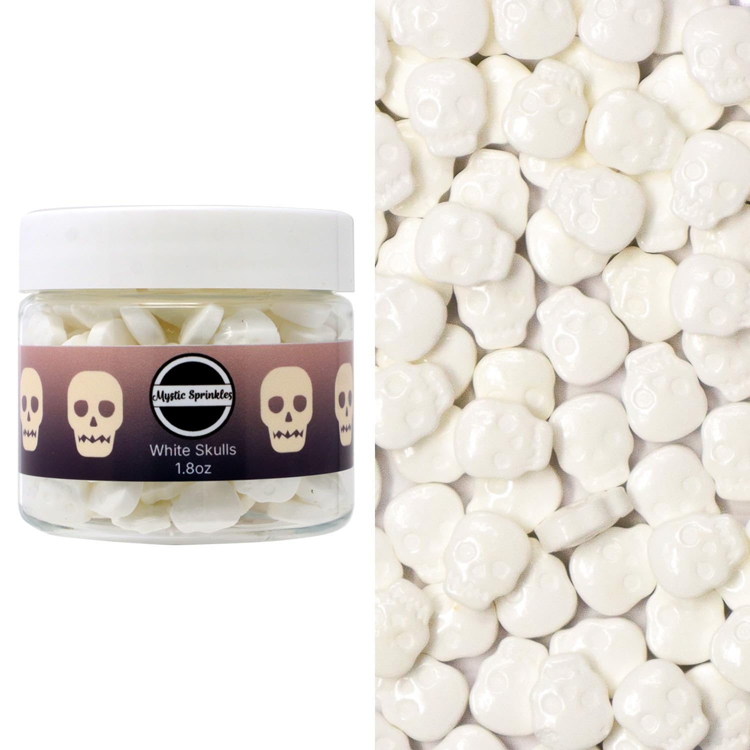 Mystic Sprinkles Halloween Candy Shape Sprinkles (White Skulls, 2oz Jars)