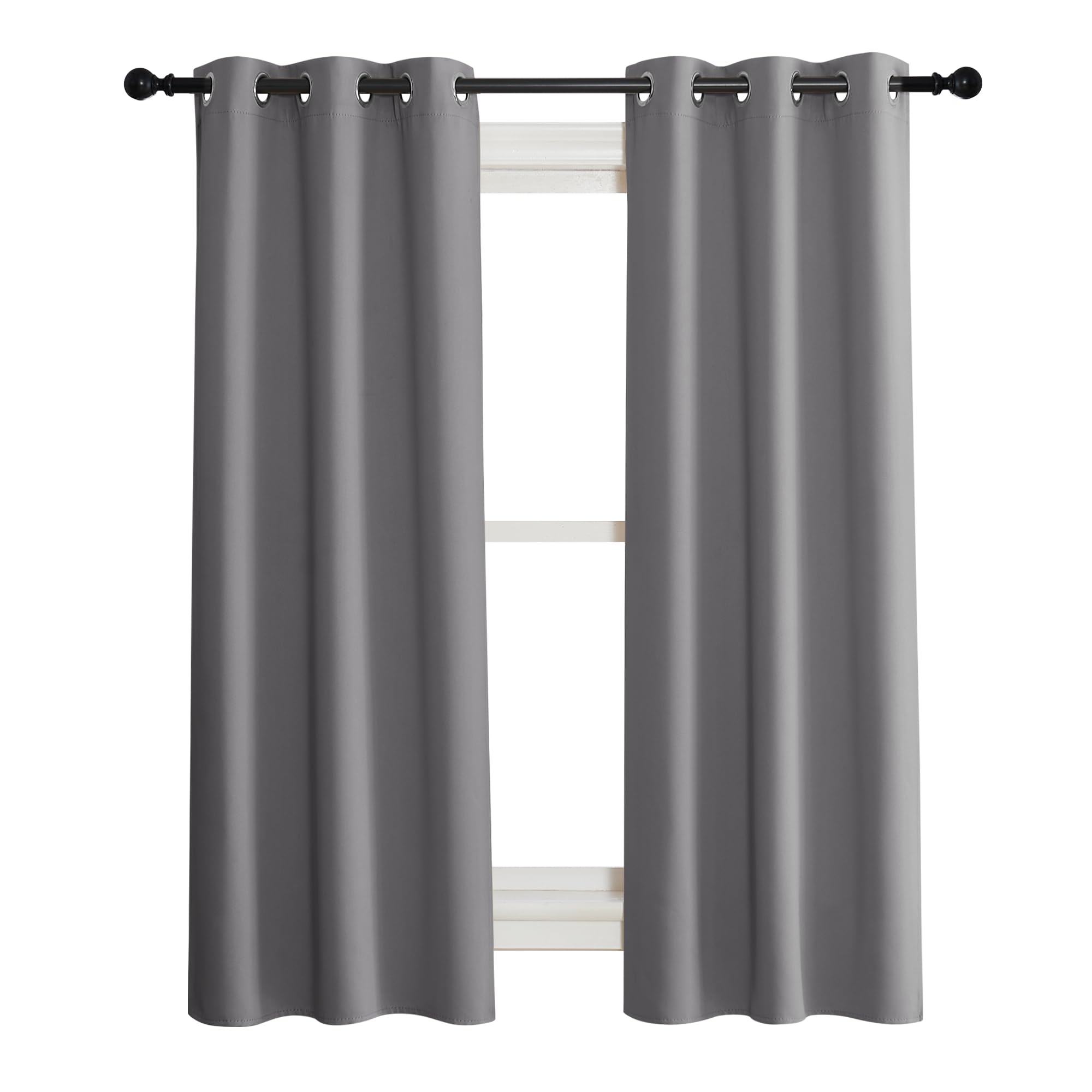 NICETOWNBlackout Curtain Blind for Bedroom, Single Panel, W34 x L63 inches, Grey/Gray, Thermal Insulated Grommet Blackout Room Darkening Drape/Drapery