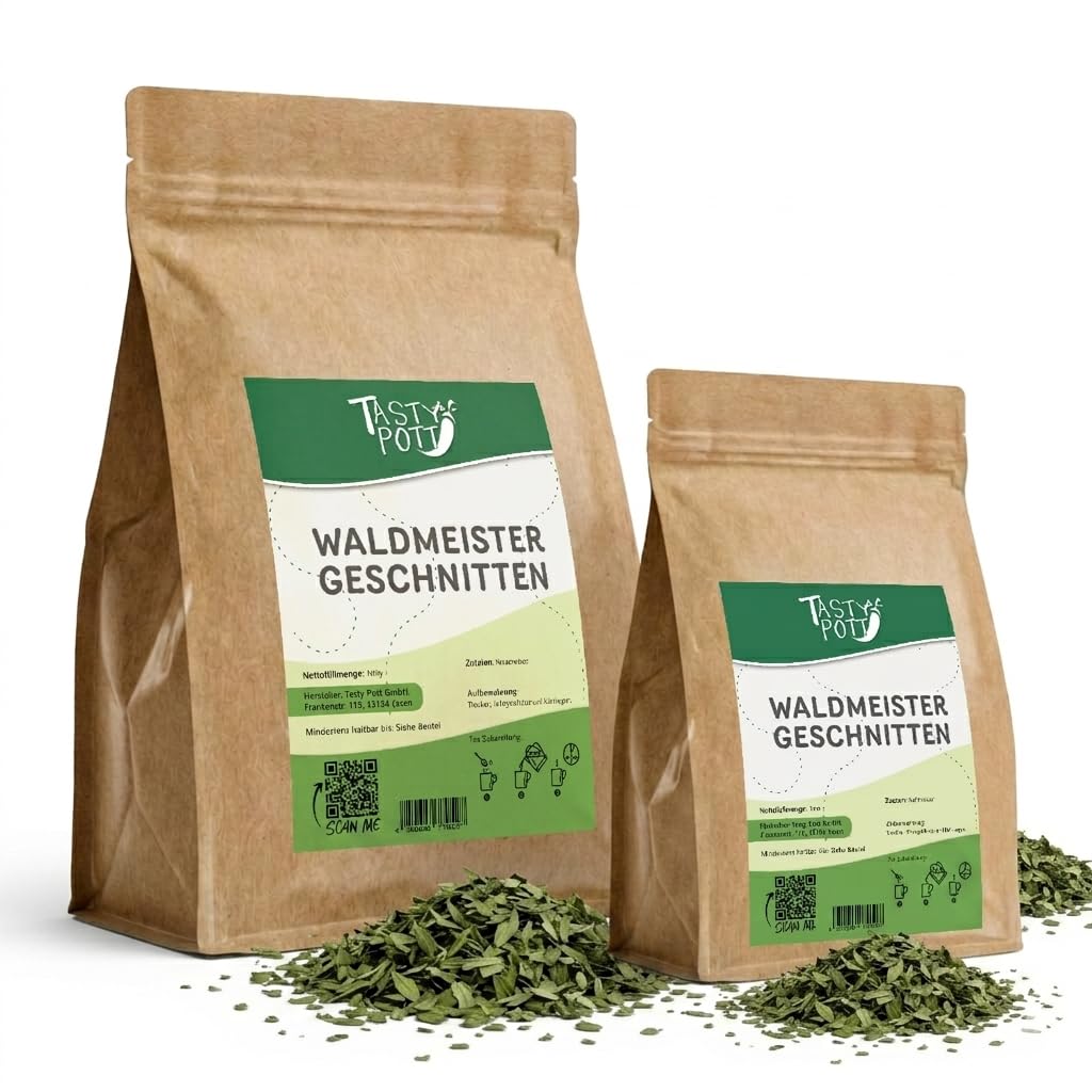 Tasty Pott Waldmeister geschnitten I Naturprodukt I Vegane Ernährung I Tee kochen I Teekraut Waldmeisterkraut I Kräutertee I Woodruff Tea I Im Beutel 1000g