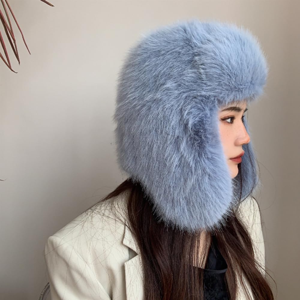 Lujoso sombrero de piel de visón sintético para mujer, sombrero de invierno simple de color puro, sombrero cálido de Ushanka