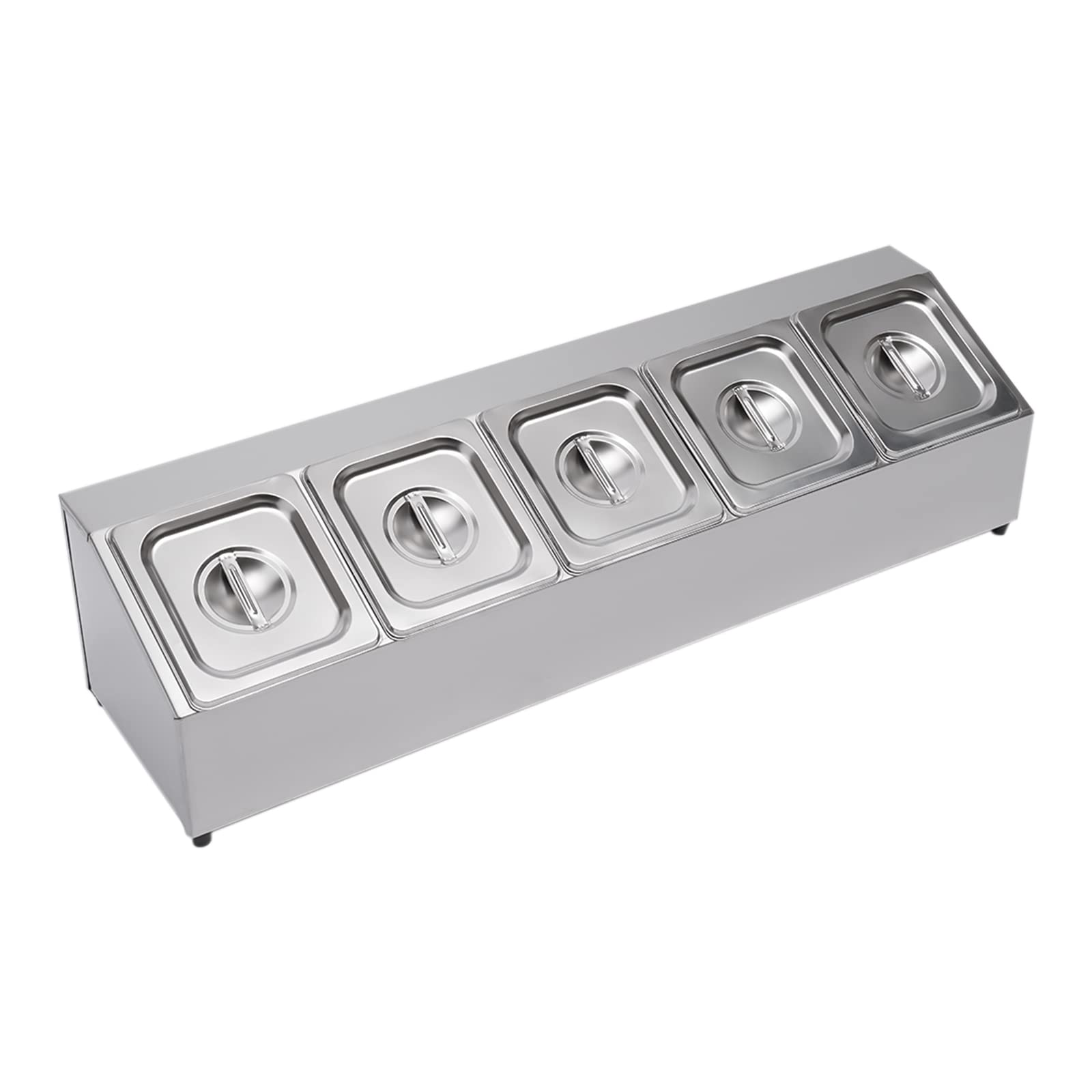Contenitore gastronorm, in acciaio inox, lavabile in lavastoviglie, 5 contenitori GN da 2 litri, con 5 coperchi, contenitore GN, 86 x 22,5 x 22 cm