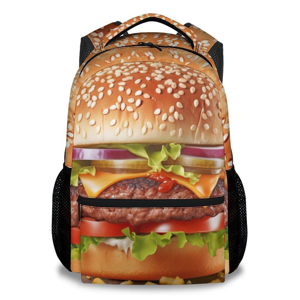 NICEFORNICE School Backpack for Kids, 17 Inch Cute Hamburger Backpacks, Lightweight Durable Food Bookbag for Travel