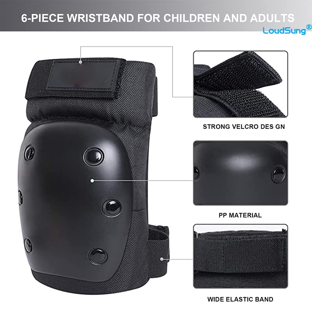 LoudSung Protection Gear Knee Pads Elbow Pads Wrist Guards Set 6 in 1 for Kids Youth Adults Bicycling Cycling Bike Skateboard Inline Skate Scooter and Other Outdoor Extreme Sports