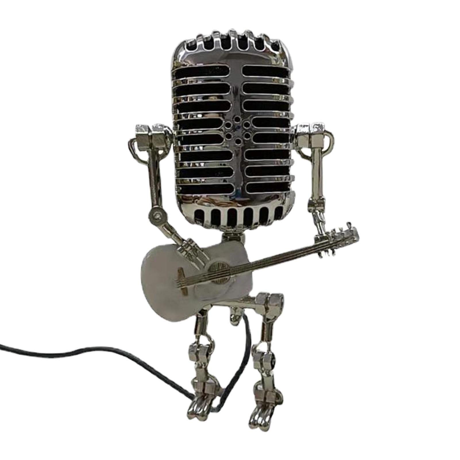 Uitseld Steampunk Table Lamp, Microphone Lamp, Standable Vintage Microphone Guitar Robot Table Lamp LED Bulbs, Home Desktop Decoration for Bar, Hotel, Restaurant, Shops, Super Markets