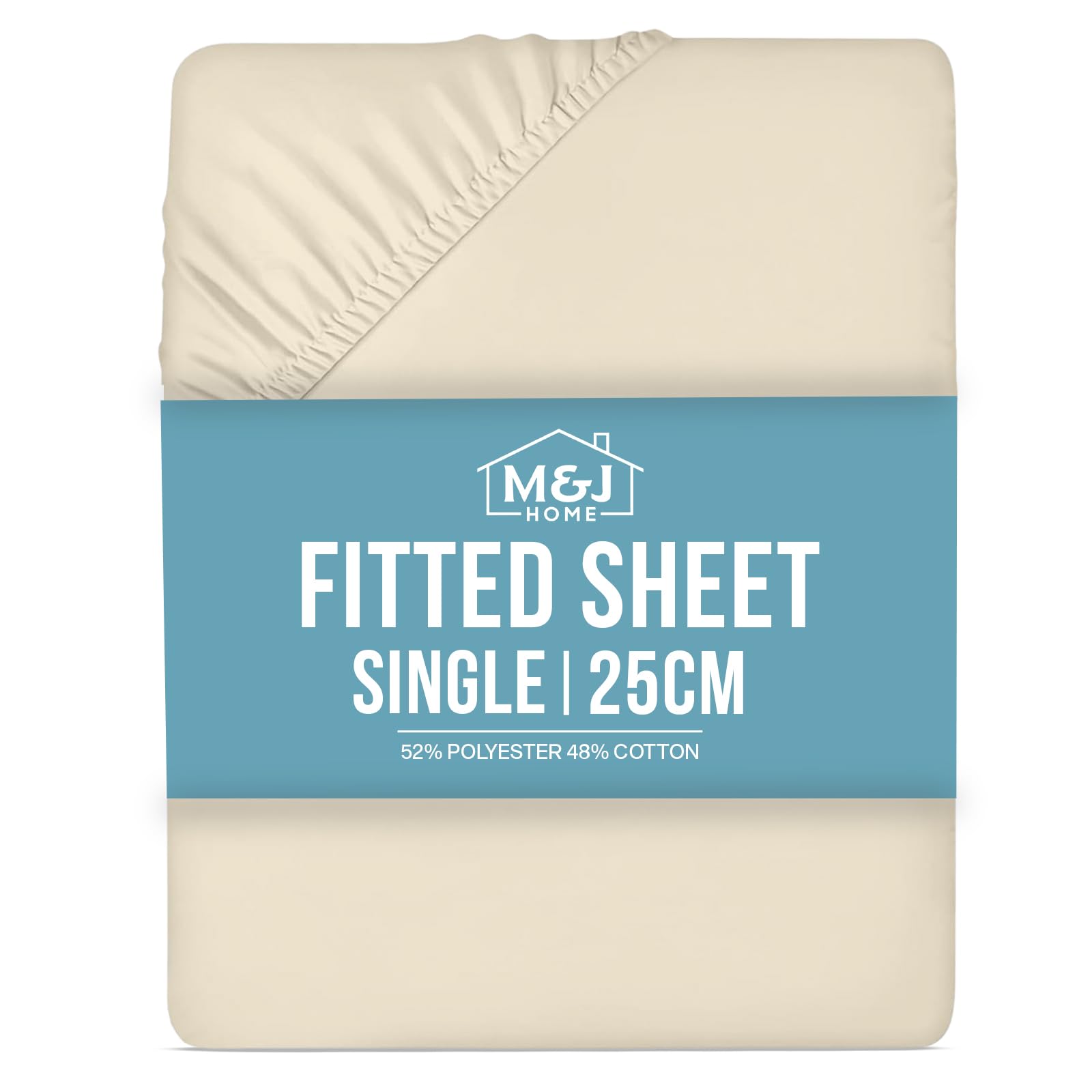 M&J Home Single Bed Fitted Sheet Natural - 25cm Drop - 132 Thread Count Polycotton - Easy Care Machine Washable - 52% Polyester 48% Cotton - Fade Resistant