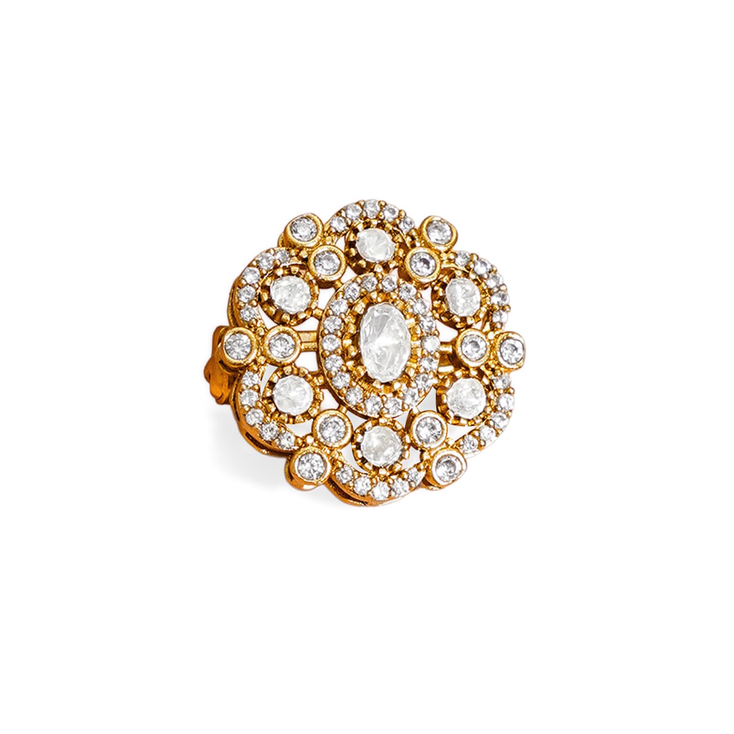 rubans Gold Plated Cubic Zirconia Statement Floral Brooch Saree Pin for Women & Girls-picture-44