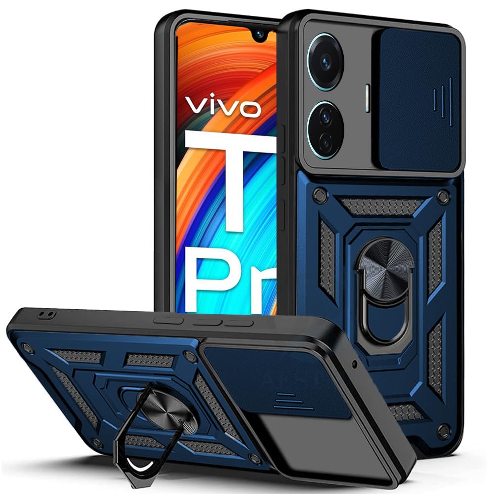 AESTMO Polycarbonate Tough Armor Vivo T1 Pro 5G / Iqoo Z6 Pro 5G Bumper Back Case Cover|Ring Holder & Sliding Camera Shield Cover|360 Degree Protection Back Case Cover For Vivo T1 Pro 5G (Blue) (B0D4VVHCHH) Amazon Price History, Amazon Price Tracker