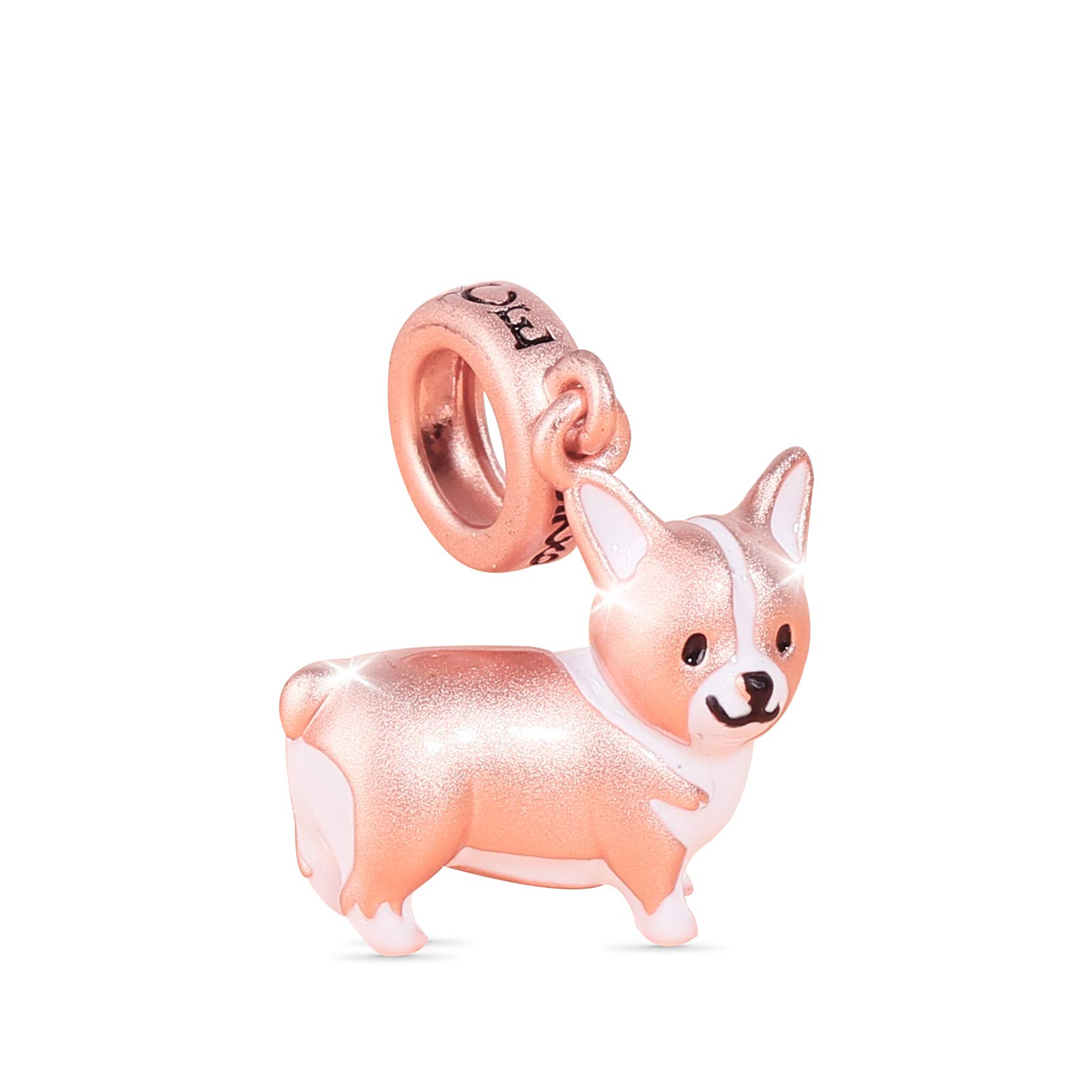 GNOCE Corgi Anhänger Charm Sterling Silber Matt 18 Karat Roségold plattiert Tier Hund Beads Charm Fit Armband/Halskette Weihnachts Geschenk für Frauen Mädchen Tochter