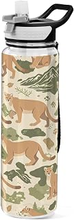 Mountain Leopard Camouflage Sport Water Bottle with Straw Lid 32 oz Clear Bottle BPA Free Tritan Plastic Leakproof Jugs Large Flip Top for Kids Boys Girls