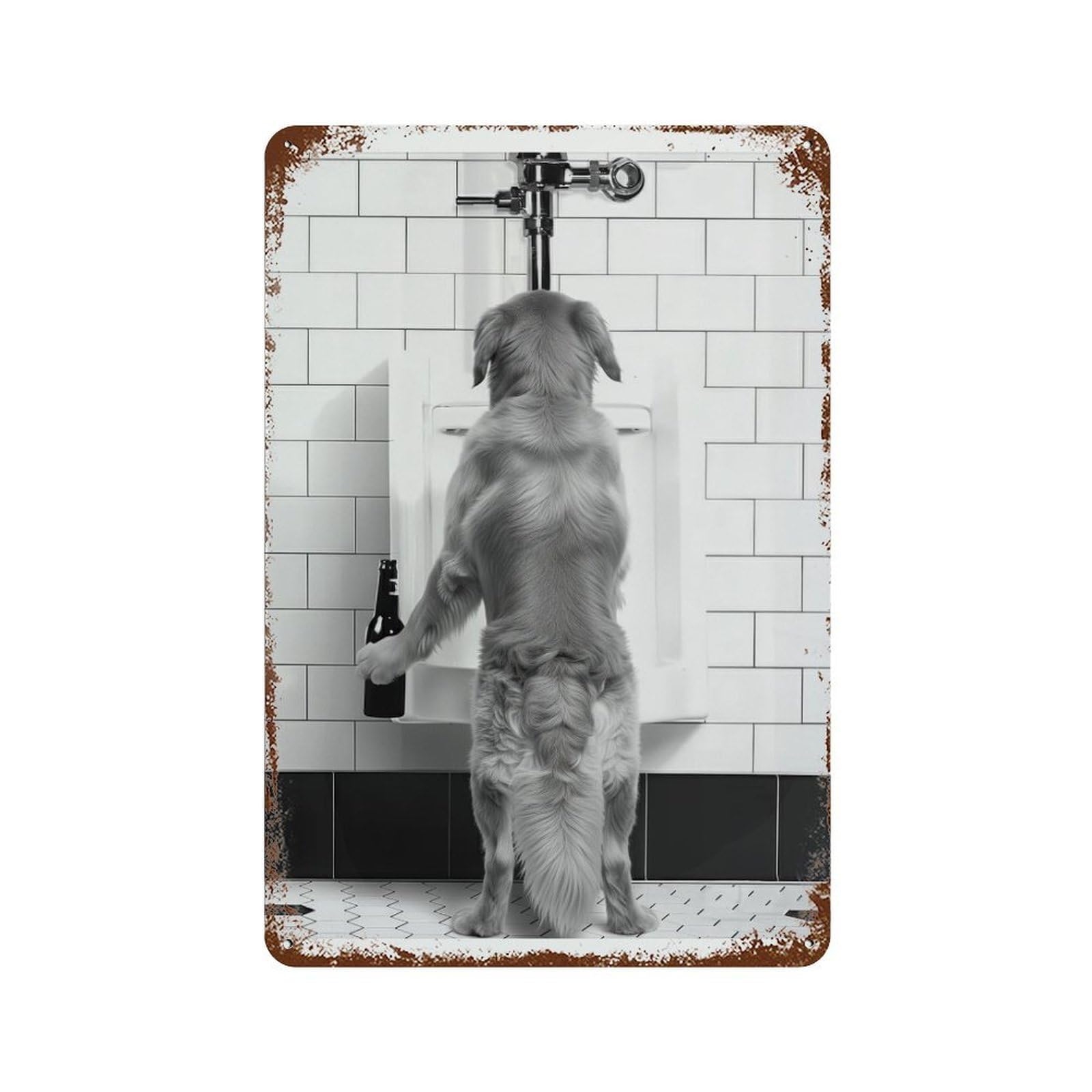 xiaoxiaoshen Golden Retriever Beer Funny Dog Bathroom Black & White Bar C Decor Wall Decor Art Metal Tin Poster Modern Home Decor Art Home Bar Shop Decorations Vintage Sign 30x20cm