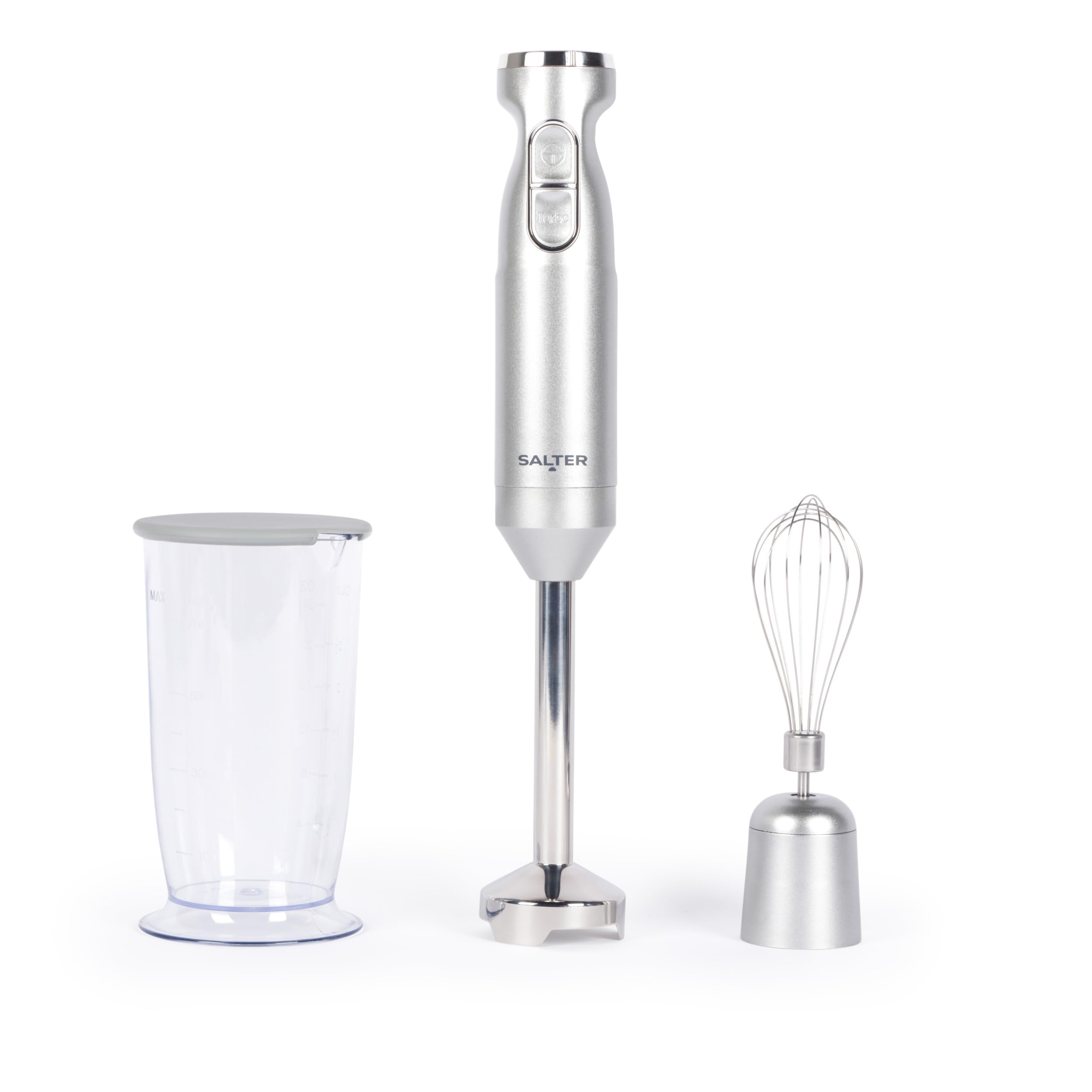 Salter Aspen Blend & Whisk Pro – miscelatore 2 in 1, frullatore a immersione, tritatutto per alimenti, lama in acciaio inox, Impostazioni di velocità variabili, becher 700ml, 1000W
