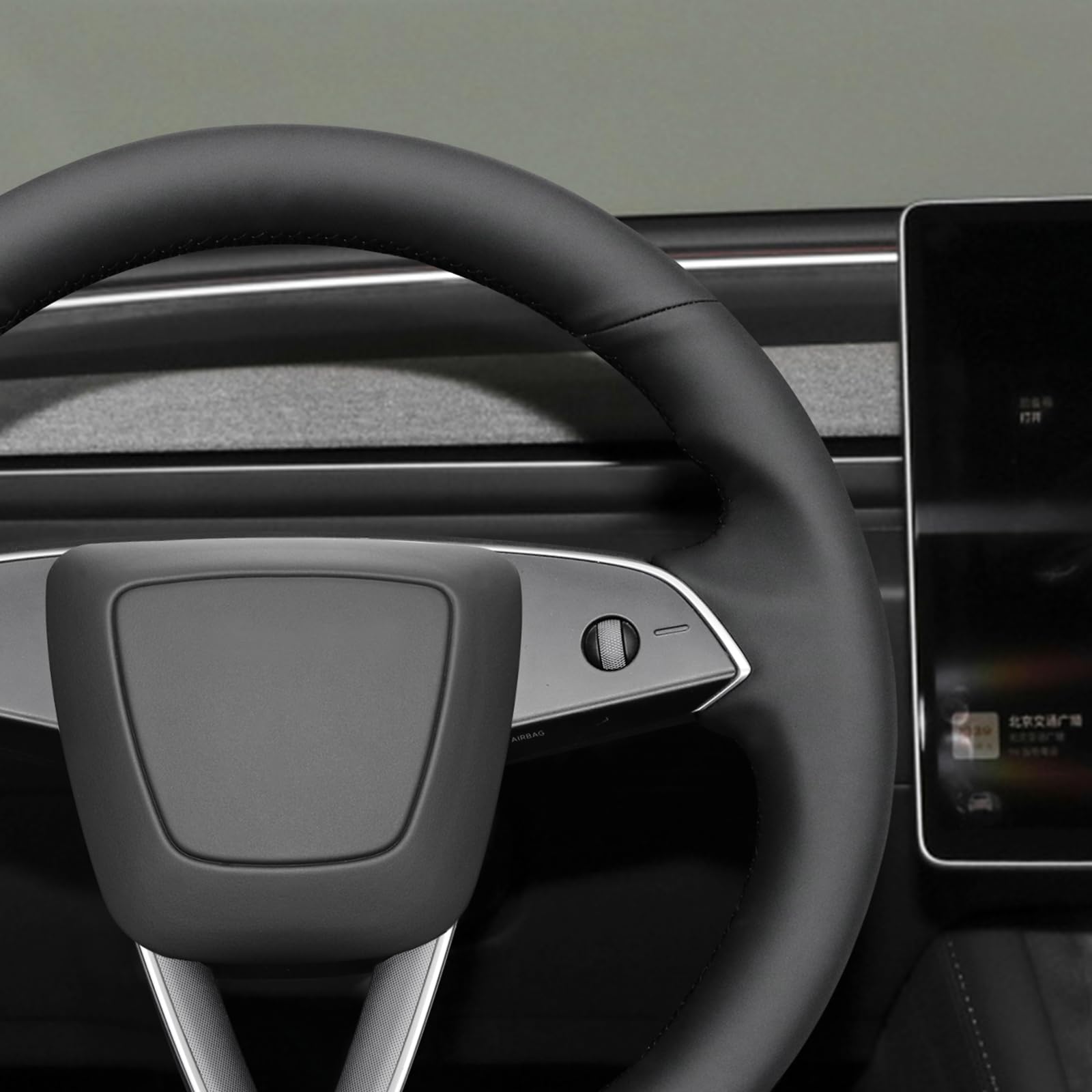 MEWANT Ręcznie szyty matowy pokrowiec na kierownicę ze skóry PU do Tesla Model 3 Highland 2023 2024 2025 akcesoria do kierownicy czarna nić